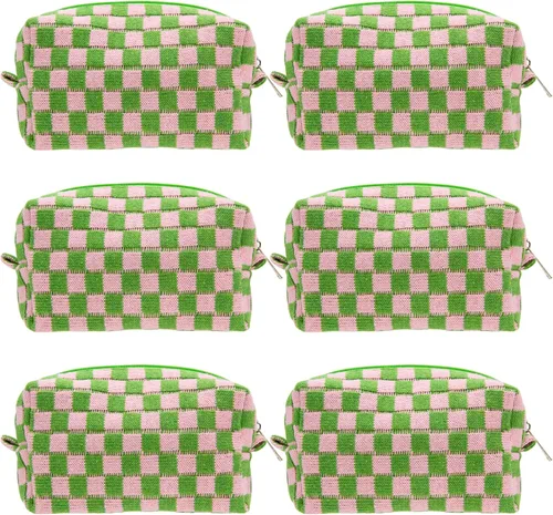 Miniatura 74 de PAZIMIIK Bolsa de Maquillaje a Cuadros para Bolso Portátil con Cremallera, Estuche Pequeño de Cosméticos para Accesorios de Viaje, Azul Ártico