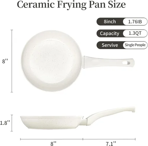 Miniatura 2 de Innerwell Sartén Antiadherente de 8 Pulgadas - Sartén Antiadherente de Cerámica Blanca, Sartén Segura y No Tóxica para Huevos y Tortillas, Sartén
