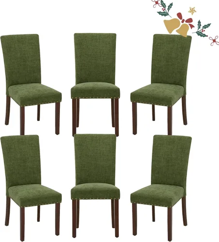Miniatura 17 de Juego de 2 sillas de comedor Parsons, sillas tapizadas con cabeza de clavo para comedor y cocina con cojines gruesos y patas de madera, verde