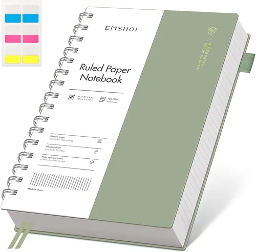Miniatura 29 de EMSHOI Cuaderno de espiral A4, 11.2" X 8.27", diario rayado universitario, 300 páginas/150 hojas, páginas perforadas fáciles de rasgar, papel grueso