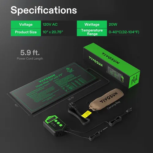 Miniatura 8 de VIVOSUN Juego combinado de tapete térmico de plántulas de 10 x 20.75 pulgadas y termostato digital, almohadilla térmica hidropónica cálida