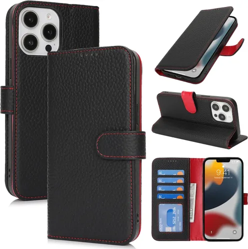 Miniatura 79 de Zouzt Funda para iPhone 11 de 6.1 pulgadas de piel auténtica con 4 ranuras para tarjetas, tarjetero con bloqueo RFID, tapa magnética, función atril