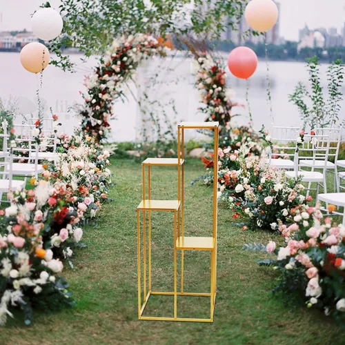 LOYALHEARTDY Soporte para flores de boda, soporte de metal para jarrón, columna de metal para piso, dorado de 4 capas, decoración de boda, camino
