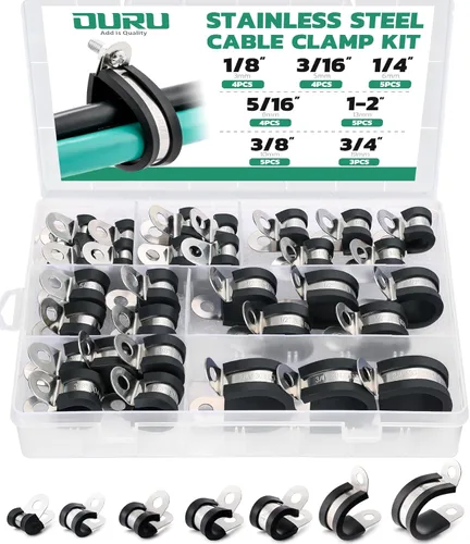 Miniatura 16 de OURU 15 piezas de abrazaderas de cable de acero inoxidable de 1-1/4 pulgadas, abrazaderas de cable con revestimiento de goma y cojín aisladas