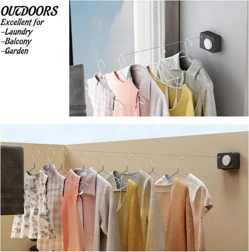 Miniatura 7 de Tendedero retráctil para interiores, línea de ropa que no se hunde que se retrae al aire libre, juego de línea de ropa montada en la pared