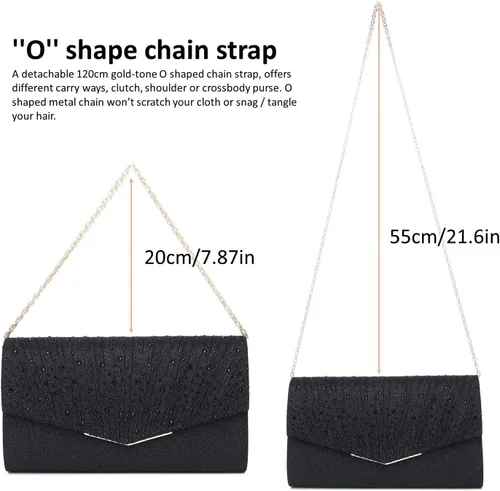 Miniatura 6 de Bolsos de noche para mujer, con lentejuelas y purpurina para mujer, bolso de mano brillante, bolso formal para boda, fiesta, baile de graduación