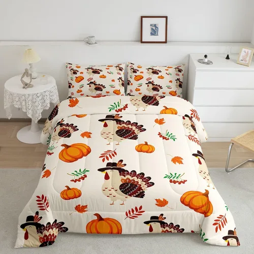 Miniatura 13 de Juego de ropa de cama de calabaza otoñal para niños, cosecha de otoño, juego de edredón de decoración de Acción de Gracias para niños y niñas, Multi