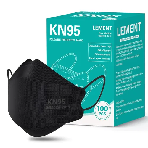 LEMENT KN95 mascarillas faciales 100 unidades, mascarillas desechables transpirables negras para adultos y adolescentes