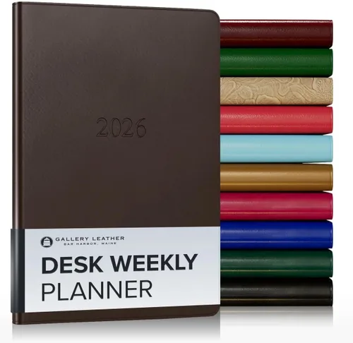 Miniatura 214 de Gallery Leather Agenda semanal y mensual grande 2025-2026, agenda y cuaderno con elegantes bordes de página dorados dorados, 12 meses, cactus Cactus