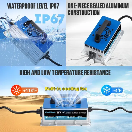 Miniatura 9 de Cargador de batería de litio 36 voltios/43.8V 18A para batería LiFePO4 de 36V (38.4V) 0V de activación 36V cargador Lifepo4, IP67 impermeable