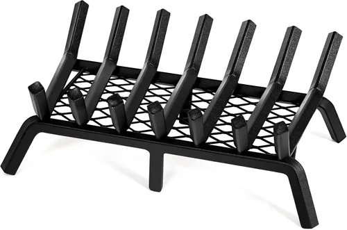 Rejillas de chimenea con retenedor de brasas - Rejilla de leños para chimenea de 21 pulgadas, acero sólido resistente de 7 barras, rejilla de fuego,