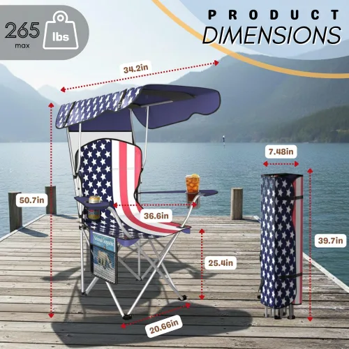 Miniatura 2 de Sillas de Camping Plegables Portátiles con Toldo de Sombra, Silla de Playa para Adultos, Tela Oxford 600D Duradera Resistente a la Intemperie, Silla