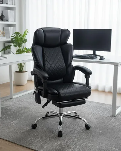 Miniatura 2 de Silla de oficina de masaje de 500 libras con reposapiés, 6 puntos de vibración y calor, sillas de escritorio de oficina en casa, silla de oficina