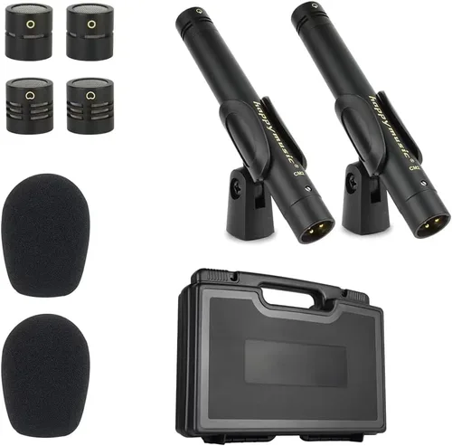 happymusic CM2 - Micrófono condensador tipo lápiz, cápsulas intercambiables omni, cardioide y super cardioide para instrumentos de viento de madera