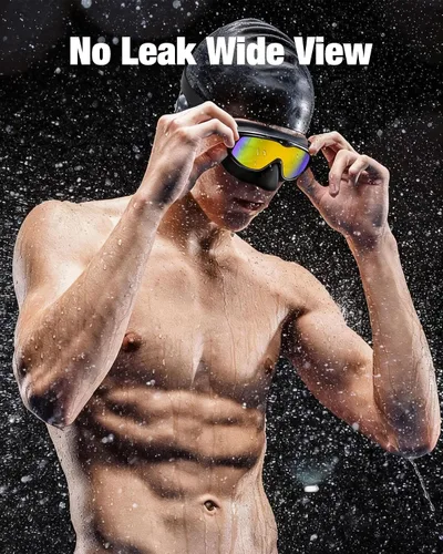 Miniatura 5 de Aegend Gafas de natación con cubierta de nariz para adultos, paquete de 2 gafas de natación de visión amplia, antiniebla/UV, sin fugas, para hombres