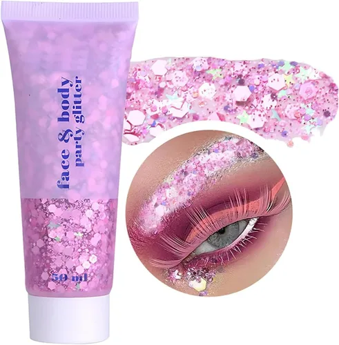 Gel de purpurina corporal, lentejuelas de gel corporal con purpurina para la cara, sombra de ojos líquida, purpurina gruesa para cara, cabello,