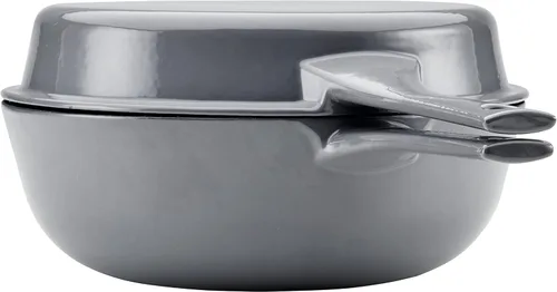 Miniatura 12 de Rachael Ray Horno holandés 3 en 1 de hierro fundido esmaltado con sartén/salteado, 4 cuartos de galón, gris