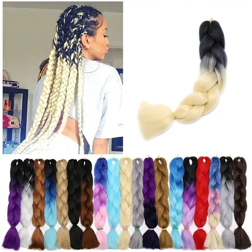 Miniatura 56 de Benehair Extensiones de cabello trenzado ombré de 24 pulgadas, 1 paquete de extensiones de cabello trenzado jumbo de alta temperatura, cabello