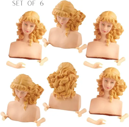 Factory Direct Craft - Juego de 6 adornos de vinilo de cabello rubio con cabeza y brazos para muñecas, adornos de árbol de ángel, adornos de Navidad