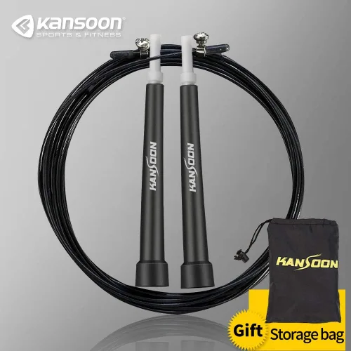 Miniatura 2 de KANSOON Cuerda de saltar de velocidad con sistema avanzado de rodamientos de bolas, asas de aluminio, cable de alambre ajustable de 10 pies