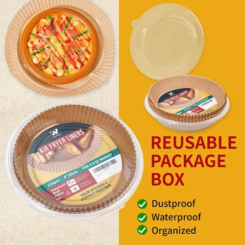 Miniatura 8 de Forros de papel desechables para freidora de aire de 40GSM, 125 piezas de 8 pulgadas de papel pergamino desechable para freidoras de aire de 5-8