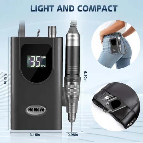 Miniatura 7 de Taladro de uñas profesional de 35000 rpm, máquina de taladro de uñas portátil Efile, lima de uñas eléctrica de bajo calor para uñas de gel acrílico