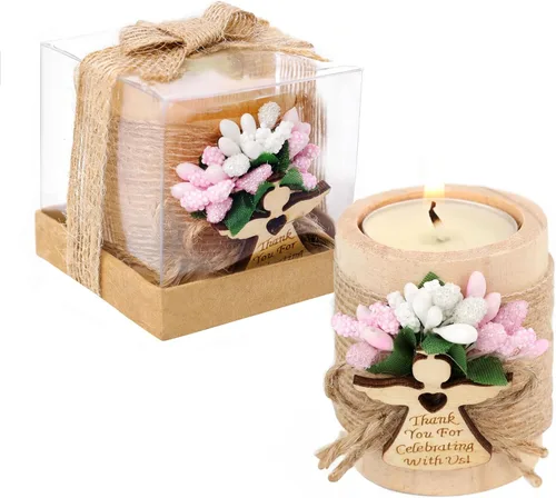 Miniatura 9 de Ju's Favors Juego de 10 portavelas de madera para recuerdos de bautismo para invitados, recuerdos de fiesta de baby shower (marrón oscuro - azul)
