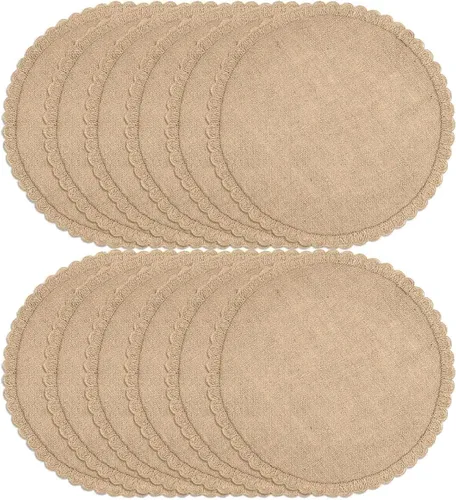Miniatura 13 de FunWheat - Juego de 12 manteles individuales redondos de arpillera trenzados para mesas de comedor, 15 pulgadas, resistentes al calor, de yute