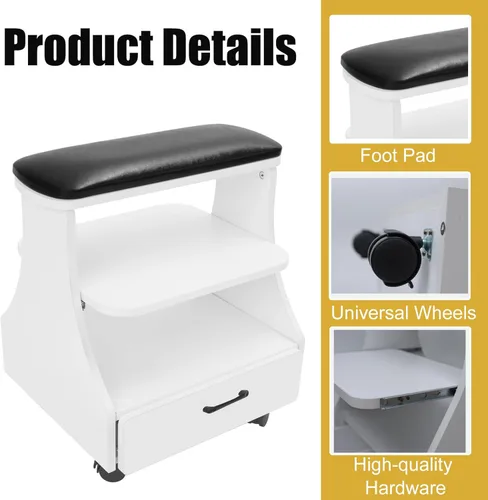 Miniatura 4 de Reposapiés portátil de pedicura con ruedas, taburete de pedicura, carrito para baño de pies, carrito de spa, soporte de uñas, muebles de manicura