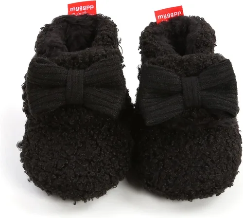Miniatura 5 de Botas de nieve para bebés y niñas, para primeros caminos, de forro polar cálido para invierno, para recién nacidos, zapatos antideslizantes, Negro
