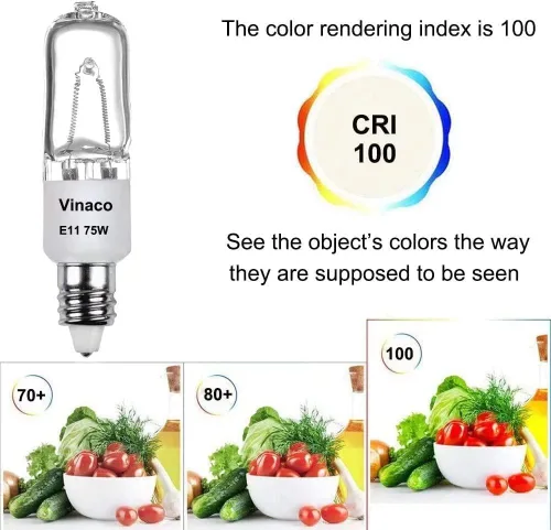 Miniatura 5 de VINACO Bombilla E11, bombillas halógenas JDE11 de 120 V 75 W, base de mini candelabro T4, alto rendimiento 1150 lm, blanco cálido 2700 K, regulable