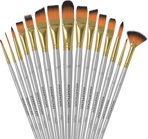 MyArtscape 15 brochas sintéticas para pintura de mango corto