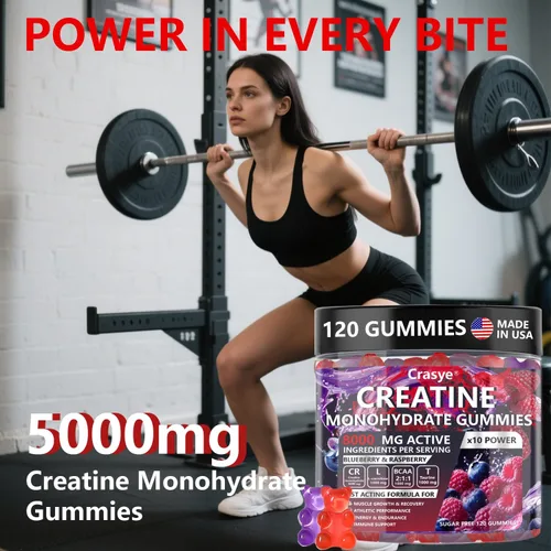 Miniatura 4 de Gomitas de monohidrato de creatina de 5000 mg para hombres y mujeres, gomita de creatina con taurina BCAA para apoyo energético y fuerza muscular