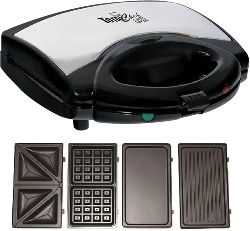 Total Chef - Máquina de gofres 4 en 1, parrilla interior, sandwichera, prensa panini, plancha eléctrica, tostadora, platos extraíbles de hierro