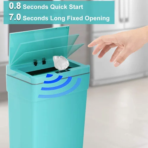 Miniatura 2 de Basurero automático de 50 litros/13.2 galones para cocina, sin contacto, de alta capacidad, resistente a las manchas, con tapa (1, azul)