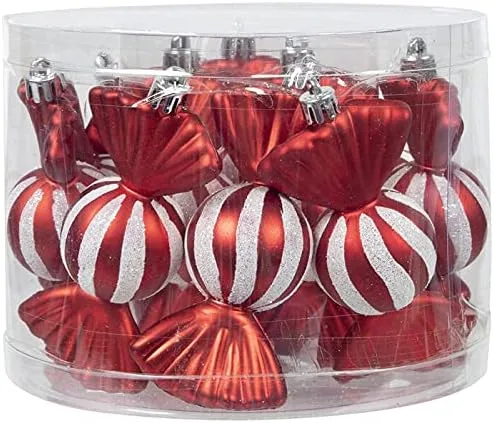 13 adornos de caramelo rojo con purpurina blanca de menta para decoración del hogar, 13 caramelos multicolor