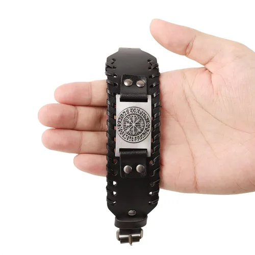 Miniatura 3 de HAQUIL Pulsera vikinga wicca egipcia negra marrón ancha de cuero pulsera antigua medieval joyería regalo para hombres
