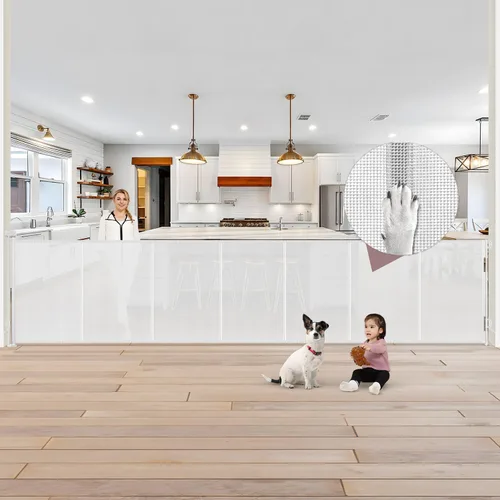 Miniatura 9 de Puertas retráctiles extra altas reforzadas de 41 pulgadas para bebés, puerta retráctil extra ancha de 120 pulgadas con varillas de apoyo, puerta