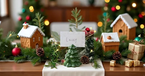 Miniatura 3 de Tarjeteros para árbol de Navidad, juego de 12 mini soportes verdes para números de mesa para fiestas de Navidad, bodas de invierno, cena