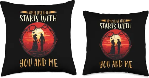 Miniatura 3 de Love Romance Happily Ever After Starts with You and Me Valentine’s Day Throw Pillow, 16x16, Multicolor