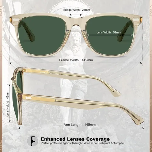 Miniatura 3 de CARFIA Lentes de sol polarizados cuadrados para hombre, protección UV400, acetato retro, hechos a mano, hechos a mano