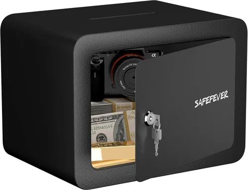Miniatura 9 de Caja fuerte pequeña, mini caja de seguridad con cerradura de llave, caja fuerte de pared cúbica de 0.23 para joyas en efectivo, cajas fuertes