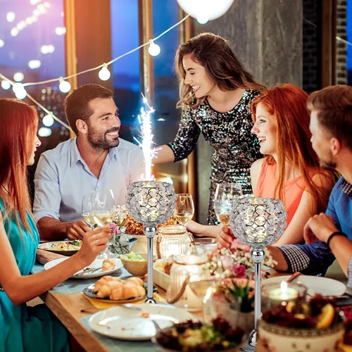 Miniatura 2 de Juego de 2 candelabros de cristal plateado para mesa de comedor, centro de mesa, decoración de mesa para comedor, sala de estar, café, mesa de Plata