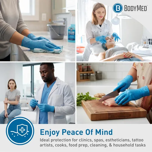 Miniatura 2 de Guantes de nitrilo BodyMed para examen y uso doméstico - Guantes desechables sin látex y sin polvo para uso médico, cocina y limpieza