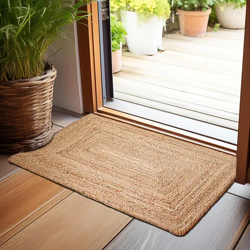 Miniatura 20 de Hausattire Alfombra Trenzada Bohemia de 2'x3' - Multicolor, Alfombras Pequeñas de Yute y Algodón Estilo Granja para Entrada, Sala