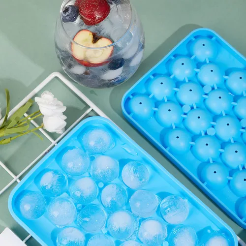 Miniatura 6 de Bandeja redonda para cubitos de hielo, paquete de 2 unidades, silicona libre de BPA, flexible, de fácil liberación, 1.1 pulgadas x 50 moldes