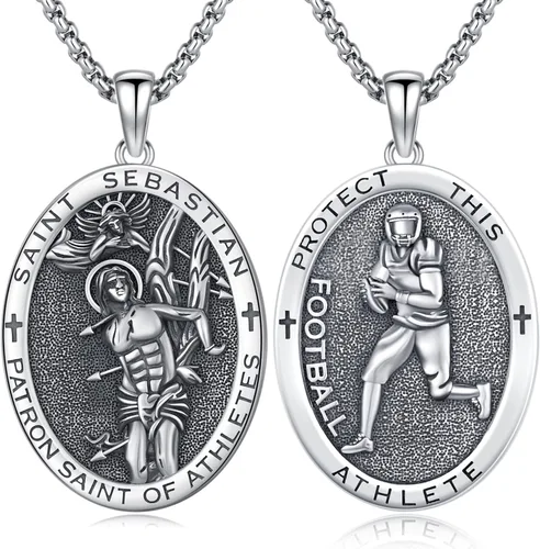 Miniatura 94 de Collar con colgante de plata de ley 925 con medalla de San Patrón, joyería religiosa para hombres y mujeres, con cadena de acero inoxidable 316L