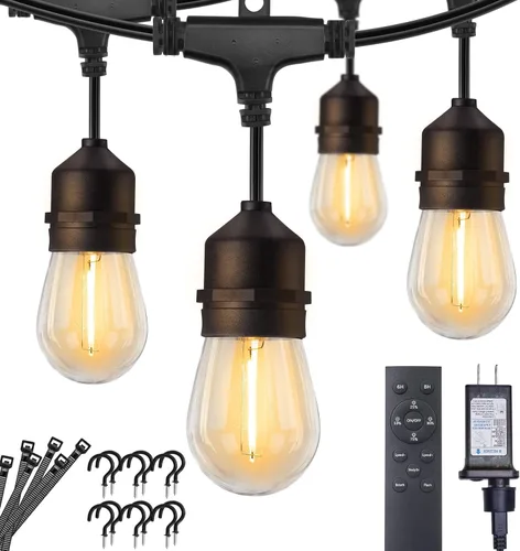 Miniatura 14 de Tira de luces G40 de 25 pies, con focos transparentes, con certificado UL para patios traseros, interiores y exteriores, negro, SYNCHKG061359