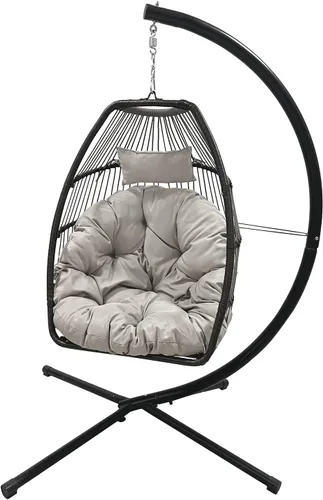 Silla colgante ovalada, tipo hamaca, columpio resistente a los rayos UV, con cojín con soporte, para interior, dormitorio, jardín, patio trasero