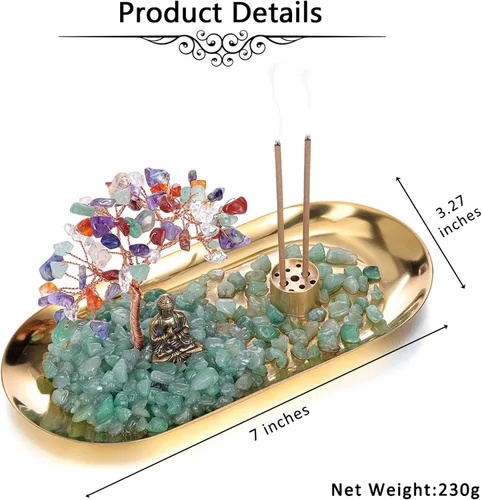 Miniatura 6 de Jovivi Soporte de incienso de cristal para palos, piedra de cristal curativo, árbol de dinero, juego de estatua de Buda, quemador de incienso